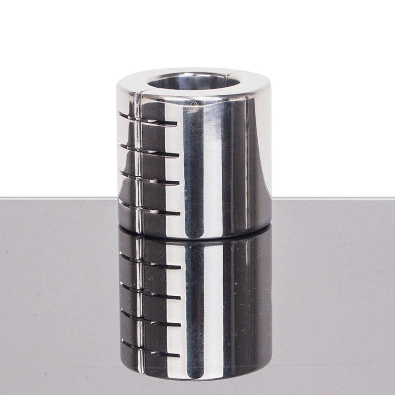 Kiotos - Ballstretcher en acier inoxydable avec rainures, articulé, 56 mm de haut, Ø 35 mm - Erotiekvoordeel.nl