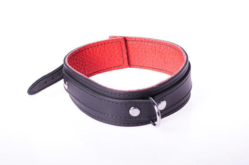 Kiotos - Basic-Halsband aus Leder mit Metall-D-Ring und Schnalle - Schwarz/Rot - Erotiekvoordeel.nl