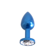 Kiotos - Niebieski aluminiowy buttplug z białym ozdobnym kryształem-Erotiekvoordeel.nl