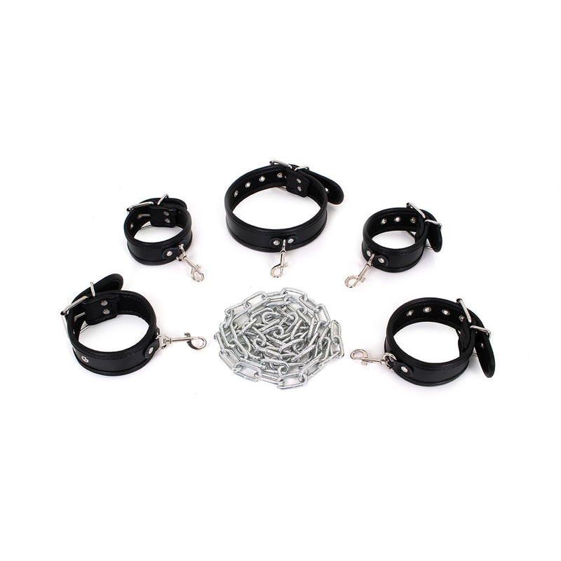 Kiotos - Kit de bondage économique avec collier, menottes et entraves - Noir-Erotiekvoordeel.nl