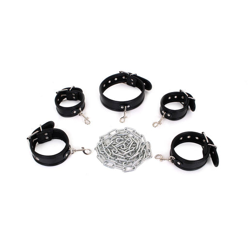 Kiotos - Budget Bondage Set with collar, hand and foot cuffs - Black-Erotiekvoordeel.nl