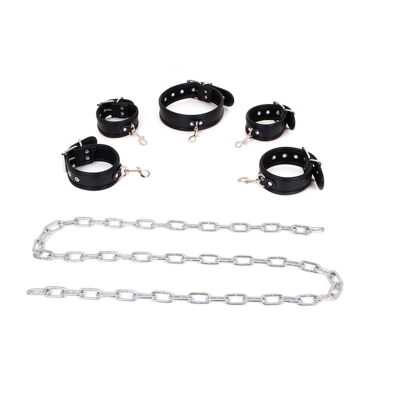 Kiotos - Kit de bondage économique avec collier, menottes et entraves - Noir-Erotiekvoordeel.nl