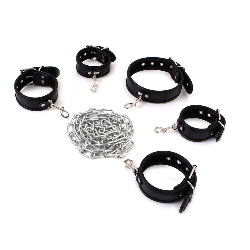 Kiotos - Kit de bondage économique avec collier, menottes et entraves - Noir-Erotiekvoordeel.nl