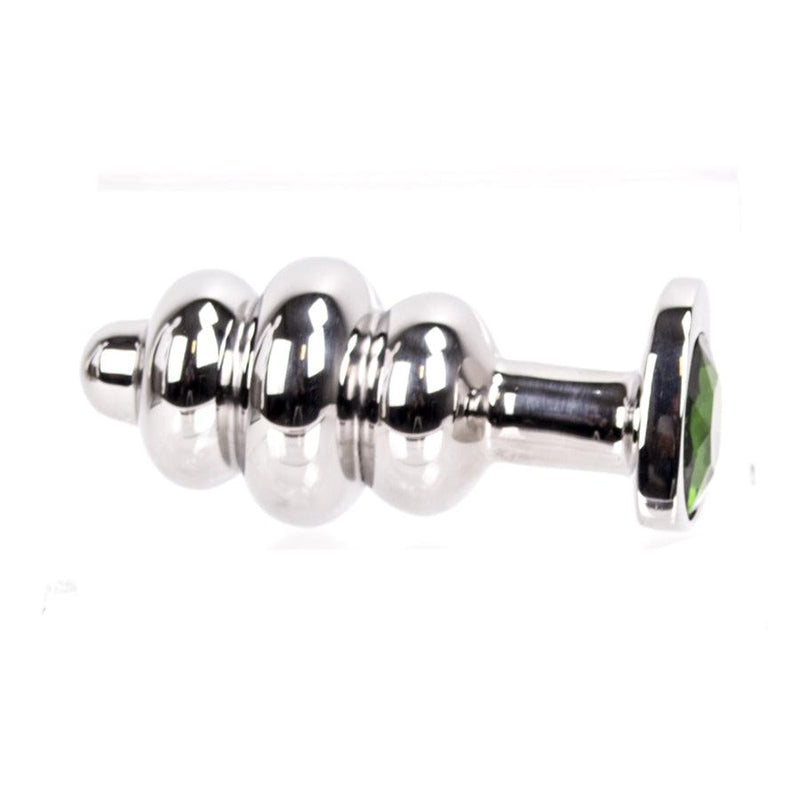 Kiotos - Ribbed stainless steel buttplug with diamond, heart-shaped - green-Erotiekvoordeel.nl