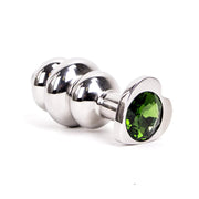 Kiotos - Ribbed stainless steel butt plug with diamond in heart shape - green-Erotiekvoordeel.nl