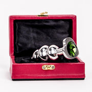Kiotos - Ribbed stainless steel butt plug with diamond in a heart shape - green-Erotiekvoordeel.nl