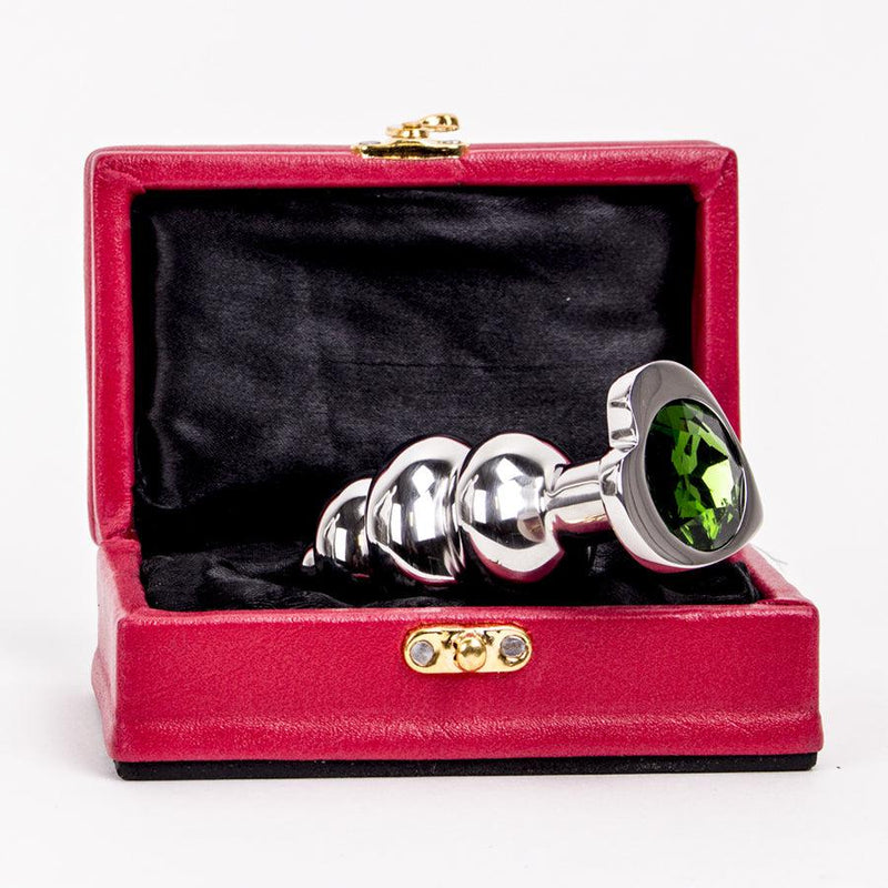 Kiotos - Ribbed stainless steel butt plug with diamond in a heart shape - green-Erotiekvoordeel.nl