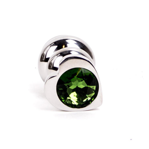 Kiotos - Ribbed stainless steel buttplug with diamond in heart shape - green-Erotiekvoordeel.nl