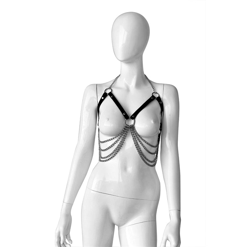 Kiotos Leather - Leren BH met Kettingen - Verstelbaar-Erotiekvoordeel.nl