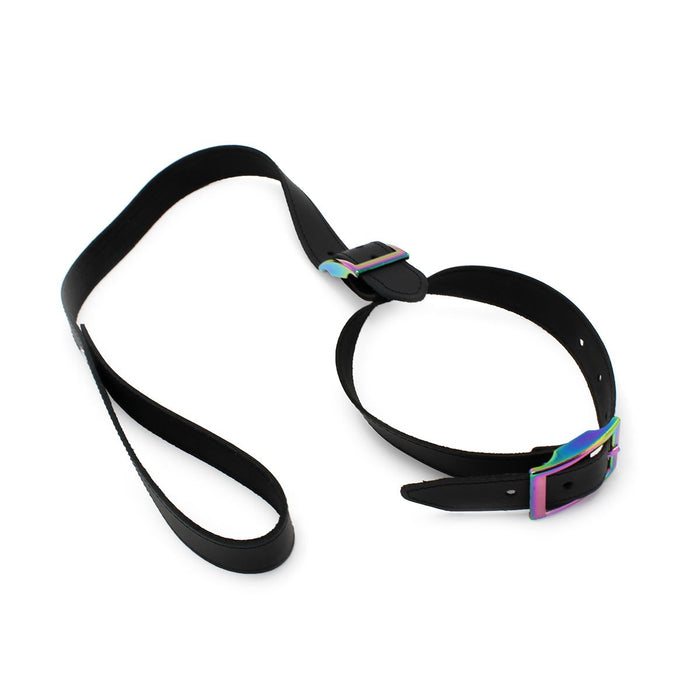 Kiotos Leather - Leren Collar Met Leiband Met Rainbow Gekleurde Metalen Gesp-Erotiekvoordeel.nl