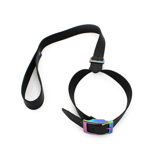 Kiotos Leather - Leren Collar Met Leiband Met Rainbow Gekleurde Metalen Gesp-Erotiekvoordeel.nl