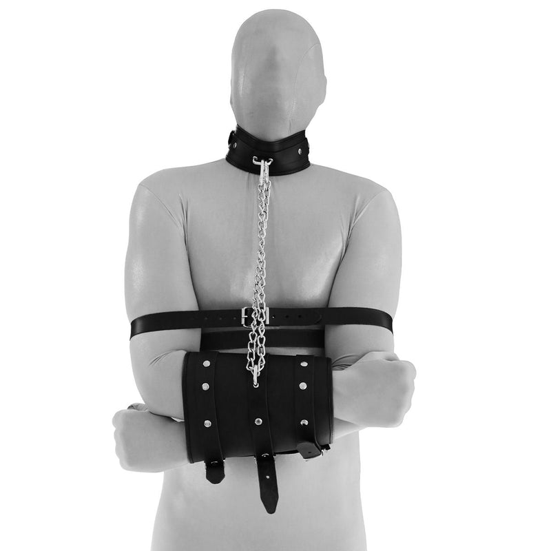 Kiotos - Leren Bondagemanchet Met Kettingen En Collar-Erotiekvoordeel.nl