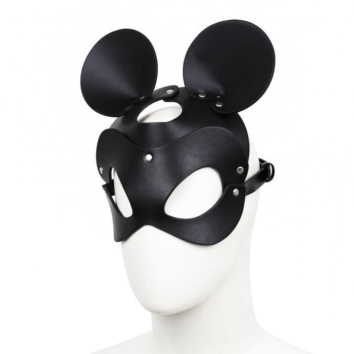 Kiotos - Mouse - Fetish Masker met Oortjes - PU Leer - Zwart-Erotiekvoordeel.nl