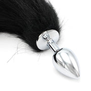 Kiotos - Stainless Steel Butt Plug With Faux Fur Fox Tail - Black - Size S-Erotiekvoordeel.nl