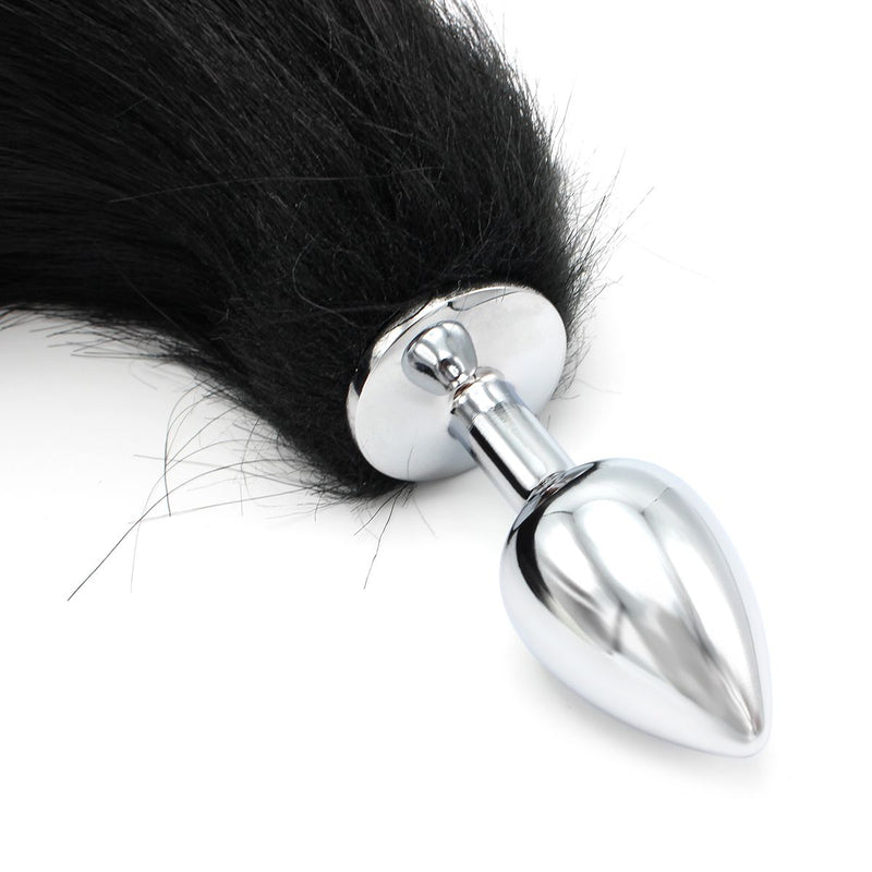 Kiotos - Stainless Steel Butt Plug With Faux Fur Fox Tail - Black - Size S-Erotiekvoordeel.nl
