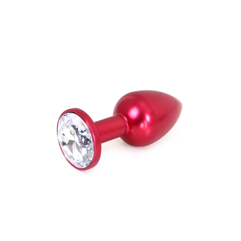 Kiotos - Red Aluminum Buttplug with White Decorative Crystal-Erotiekvoordeel.nl