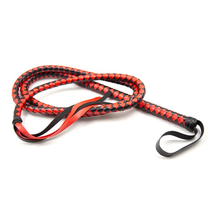 Lange gevlochten single tail - Bull Whip - 190 cm lang - Rood/Zwart-Erotiekvoordeel.nl