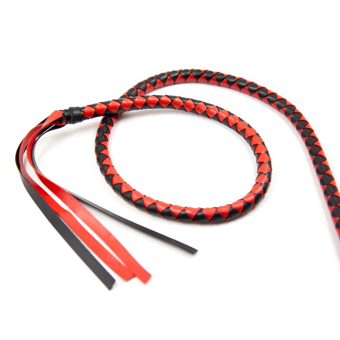 Lange gevlochten single tail - Bull Whip - 190 cm lang - Rood/Zwart-Erotiekvoordeel.nl
