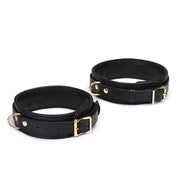 Liebe Seele - Dark Secret Exclusieve Lederen Dijbeen Boeien Met Goud Metalen beslag - Zwart/Goud-Erotiekvoordeel.nl