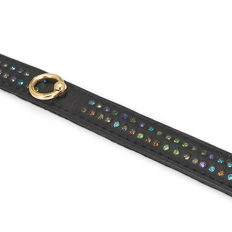 Liebe Seele - Shining Girl Handgemaakte Leren collar Met Rosé Gouden leiband Ketting Met strass Steentjes-Erotiekvoordeel.nl