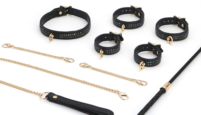 Liebe Seele - Shining Girl Handgemaakte Leren collar Met Rosé Gouden leiband Ketting Met strass Steentjes-Erotiekvoordeel.nl