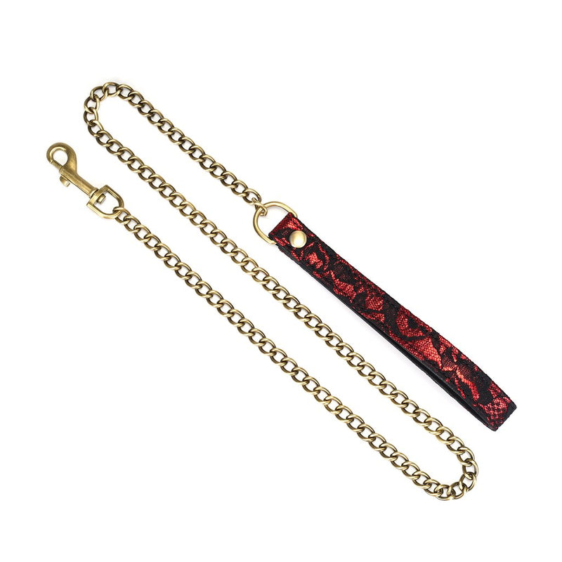 Liebe Seele - Victorian Garden Halsband mit Leine - Vegan - Schwarz/Rot-Erotiekvoordeel.nl