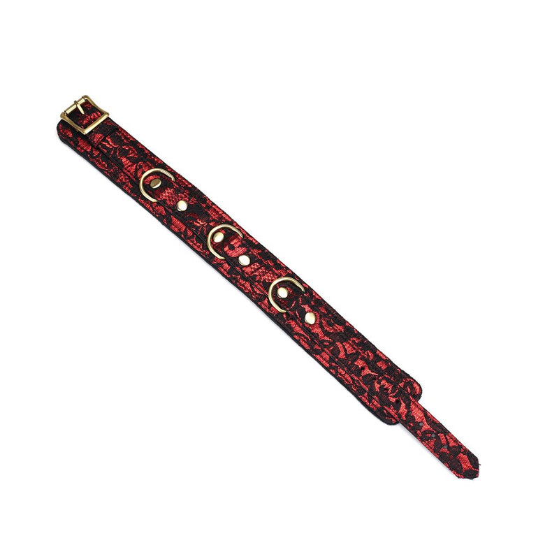 Liebe Seele - Victorian Garden Collar mit Leine - Vegan - Schwarz/Rot - Erotiekvoordeel.nl