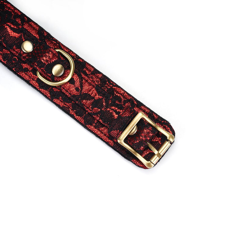 Liebe Seele - Victorian Garden Collar mit Leine - Vegan - Schwarz/Rot - Erotiekvoordeel.nl