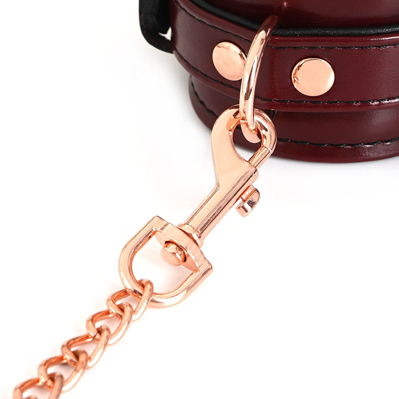 Liebe Seele - Wine Red - Lederen Polsboeien - Rosé Gouden Ketting & Hardware - Exclusief En Luxe ontwerp-Erotiekvoordeel.nl