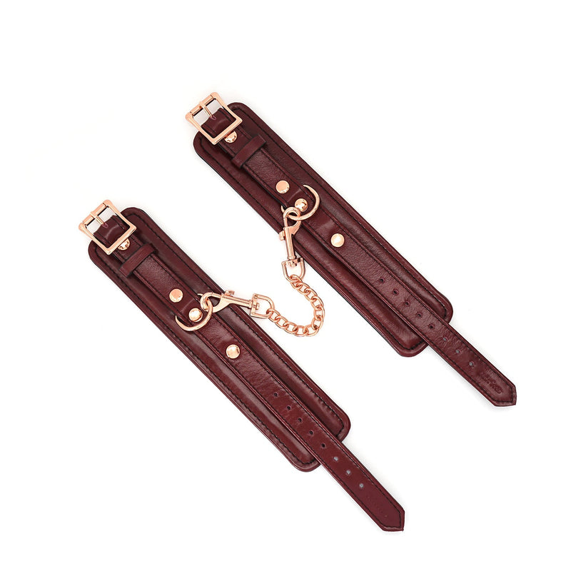 Liebe Seele - Wine Red - Lederen Polsboeien - Rosé Gouden Ketting & Hardware - Exclusief En Luxe ontwerp-Erotiekvoordeel.nl