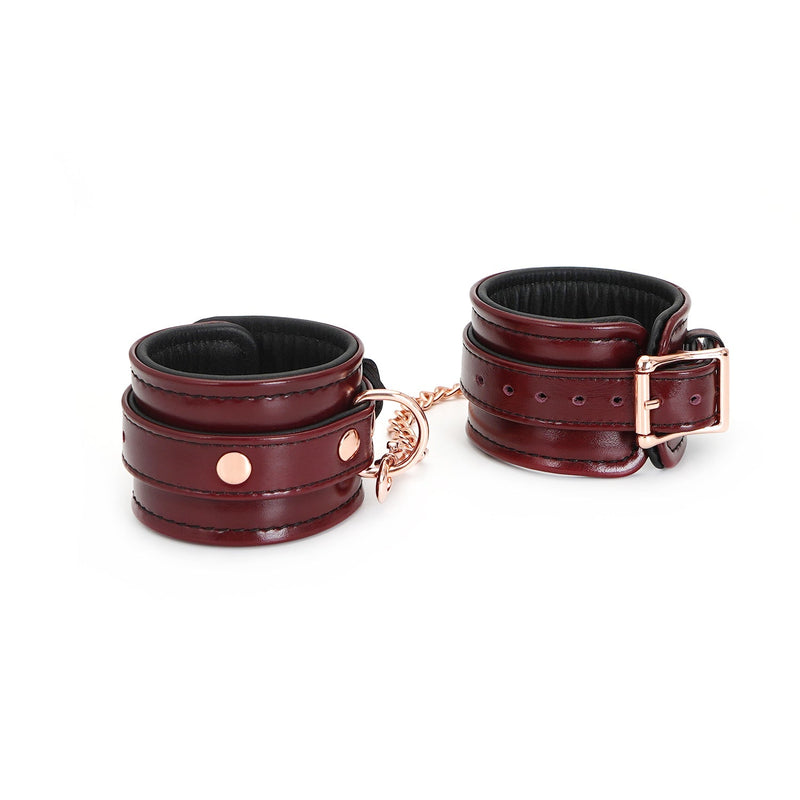 Liebe Seele - Wine Red - Lederen Polsboeien - Rosé Gouden Ketting & Hardware - Exclusief En Luxe ontwerp-Erotiekvoordeel.nl