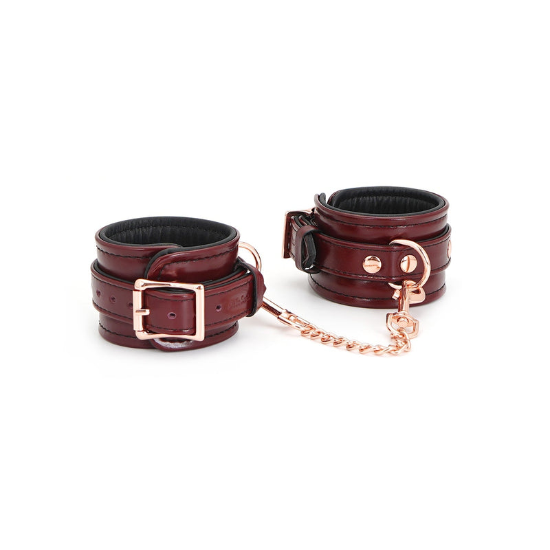 Liebe Seele - Wine Red - Lederen Polsboeien - Rosé Gouden Ketting & Hardware - Exclusief En Luxe ontwerp-Erotiekvoordeel.nl