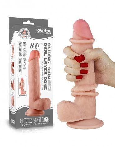 LoveToy - Sliding Skin Dildo - Lengte 20 cm - Lichte Huidskleur-Erotiekvoordeel.nl