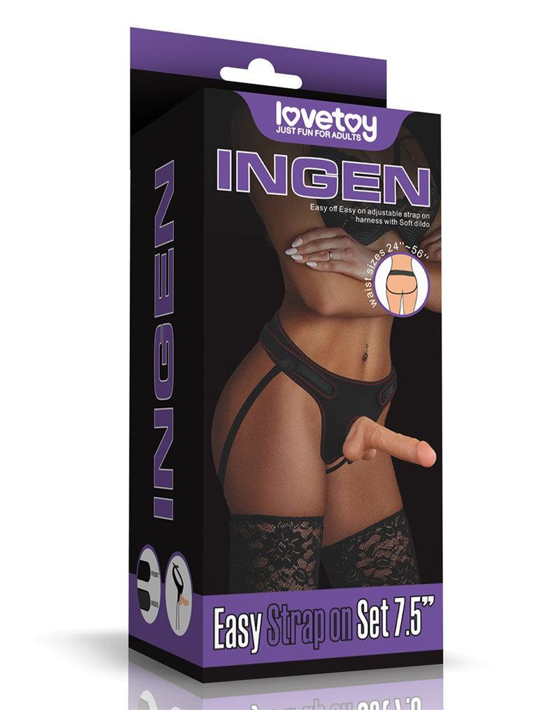 LoveToy - Easy Strap-on Set Met Dildo - 19 cm Met Balzak - Lichte Huidskleur-Erotiekvoordeel.nl