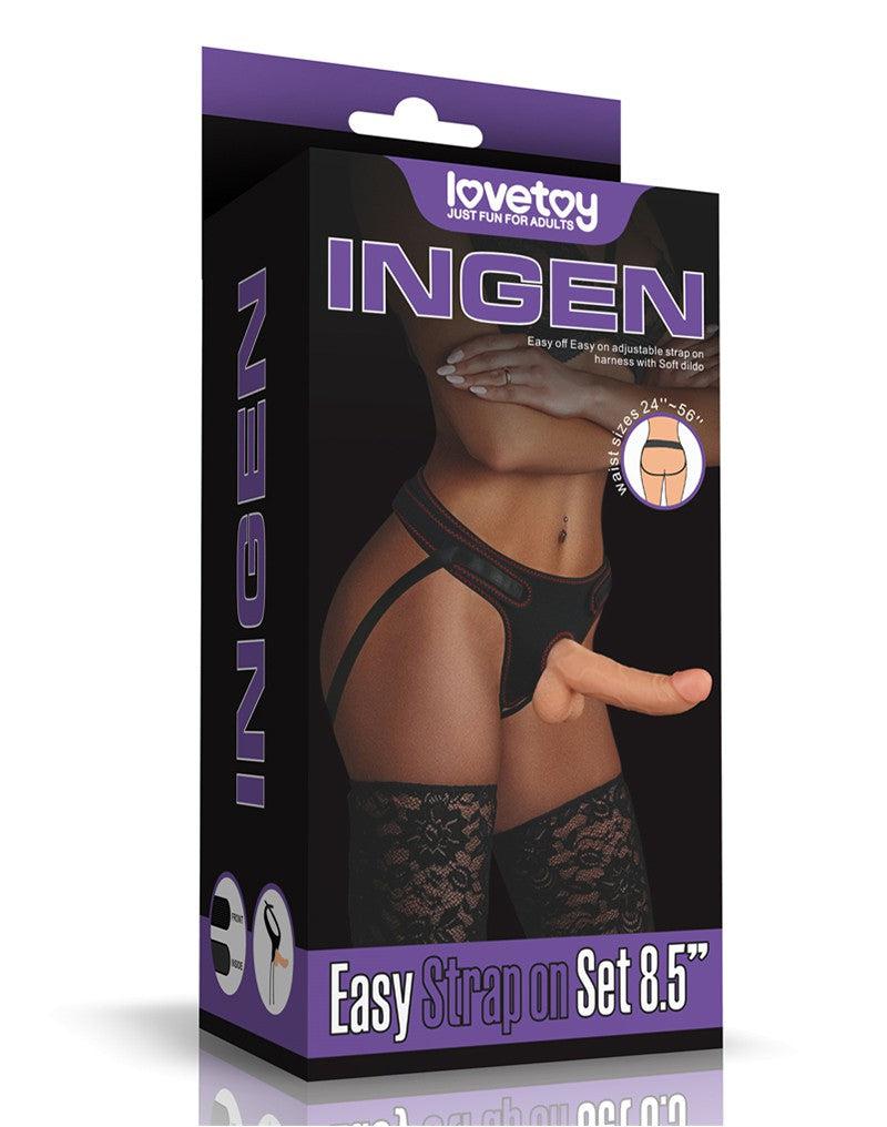 LoveToy - Easy Strap-on Set Met Dildo - 21,5 cm Met Balzak - Lichte Huidskleur-Erotiekvoordeel.nl
