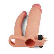 LoveToy - Pleasure X-tender Vibrerende Dubbele Penis Sleeve - 21 en 17 cm - Lichte Huidskleur-Erotiekvoordeel.nl