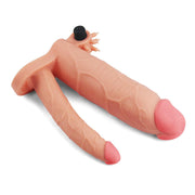 LoveToy - Pleasure X-tender Vibrerende Dubbele Penis Sleeve - 21 en 17 cm - Lichte Huidskleur-Erotiekvoordeel.nl