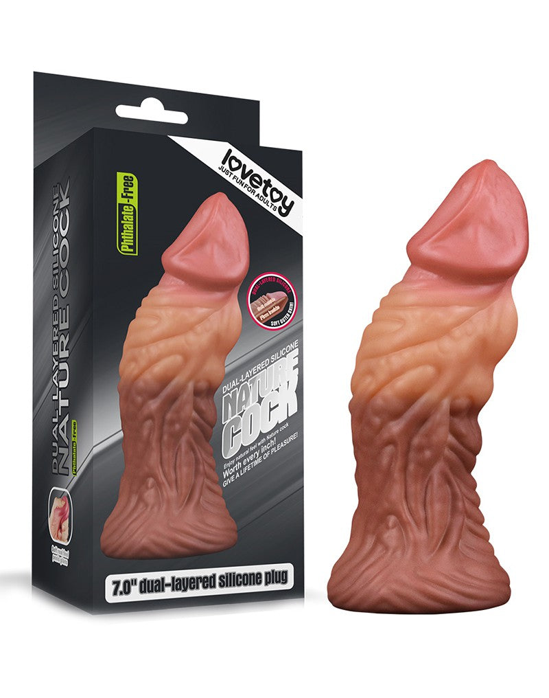LoveToy - Realistische Gekromde Dildo 18 cm - Lichte/donkere Huidskleur-Erotiekvoordeel.nl