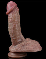 LoveToy - Realistische Grote Dildo 19.5 cm Dubbellaags Siliconen - Donkere Huidskleur-Erotiekvoordeel.nl