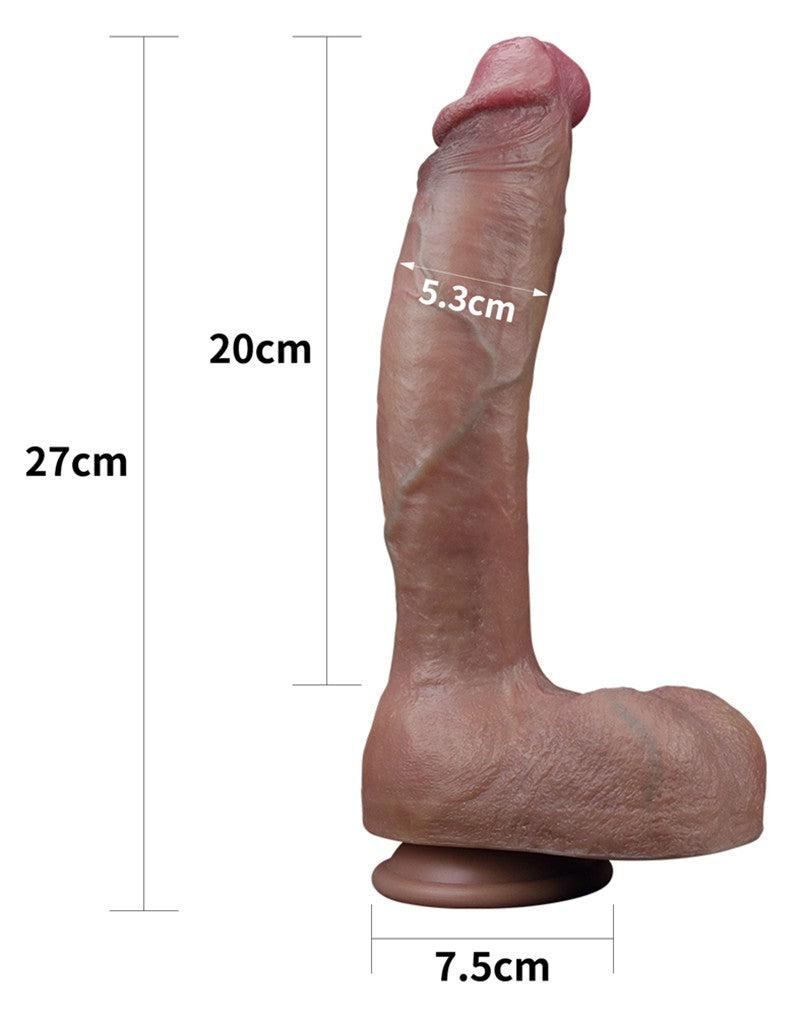 LoveToy - Realistische Grote Dildo 27 cm Dubbellaags Siliconen - Donkere Huidskleur-Erotiekvoordeel.nl