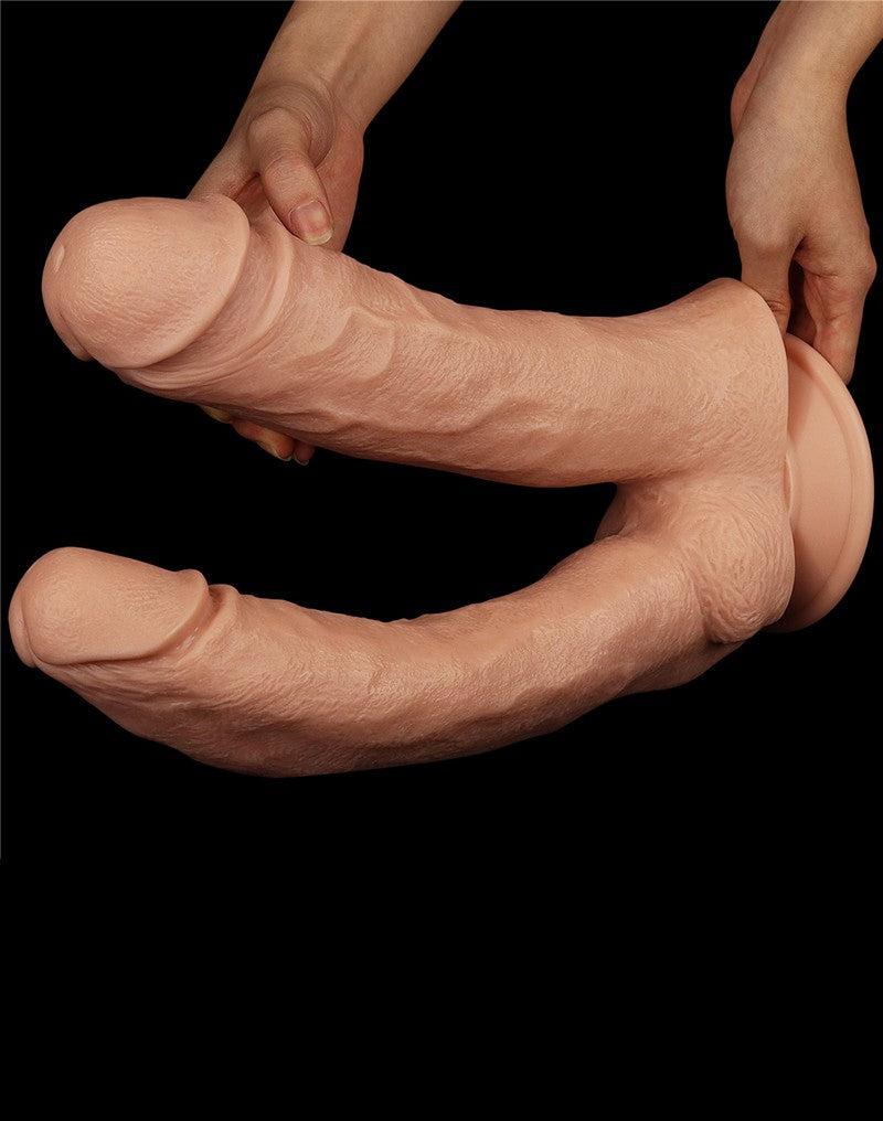 LoveToy - Realistische XXL Dubbele Penetratie Dildo 30 cm - Lichte Huidskleur-Erotiekvoordeel.nl