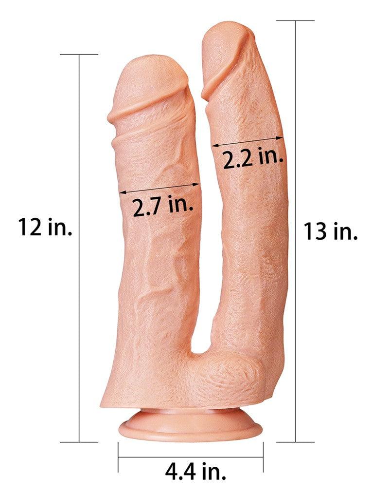 LoveToy - Realistische XXL Dubbele Penetratie Dildo 30 cm - Lichte Huidskleur-Erotiekvoordeel.nl