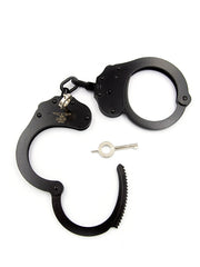 Mister B Cuff Double Lock Stahl-Polizeihandfesseln mit Kette - Schwarz-Erotiekvoordeel.nl