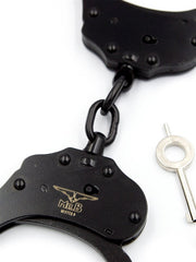 Mister B Cuff Double Lock Stahl-Polizeihandschellen mit Kette - Schwarz-Erotiekvoordeel.nl