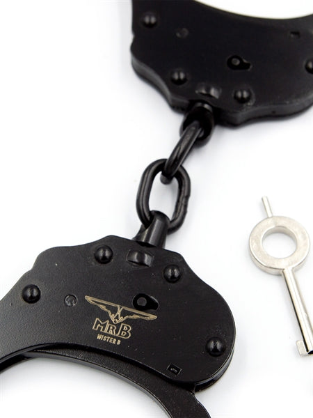 Mister B Cuff Double Lock Stahl-Polizeihandschellen mit Kette - Schwarz-Erotiekvoordeel.nl