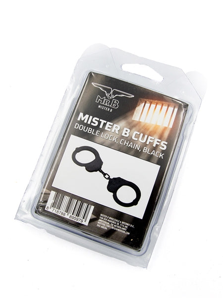 Mister B Cuff Double Lock Stahl-Polizeihandschellen mit Kette - Schwarz-Erotiekvoordeel.nl