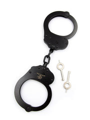 Mister B Cuff Double Lock Stahl-Polizeihandfesseln mit Kette - Schwarz-Erotiekvoordeel.nl