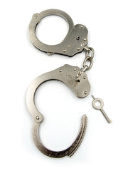 Mister B Cuff Double Lock Stahl-Polizeihandfesseln mit Kette - Silber-Erotiekvoordeel.nl
