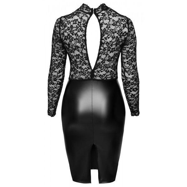 Noir Handmade - Wetlook Jurk Met Elastische Kanten Top - Grote Maten/Plus Size-Erotiekvoordeel.nl