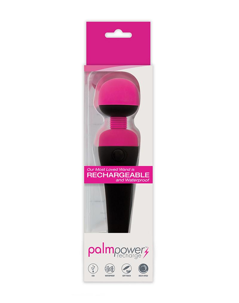 PalmPower - Recharge Wand Vibrator - Waterproof - Roze/Zwart-Erotiekvoordeel.nl
